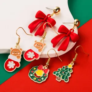 Wholesale Christmas Holiday Personality Simple Bell Bow Asymmetric Alloy Oil Drop Earrings