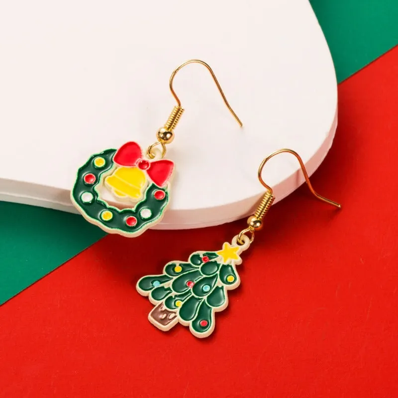 Wholesale Christmas Holiday Personality Simple Bell Bow Asymmetric Alloy Oil Drop Earrings