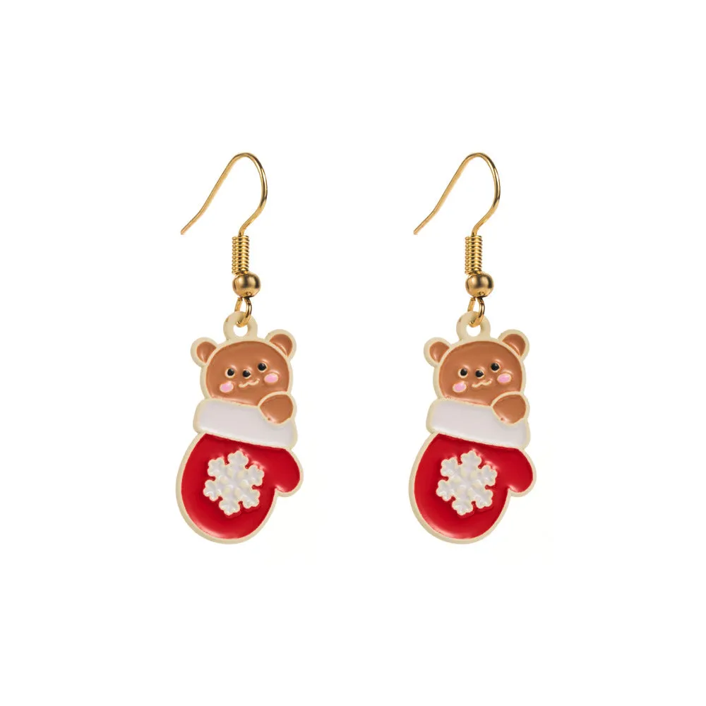 Wholesale Christmas Holiday Personality Simple Bell Bow Asymmetric Alloy Oil Drop Earrings