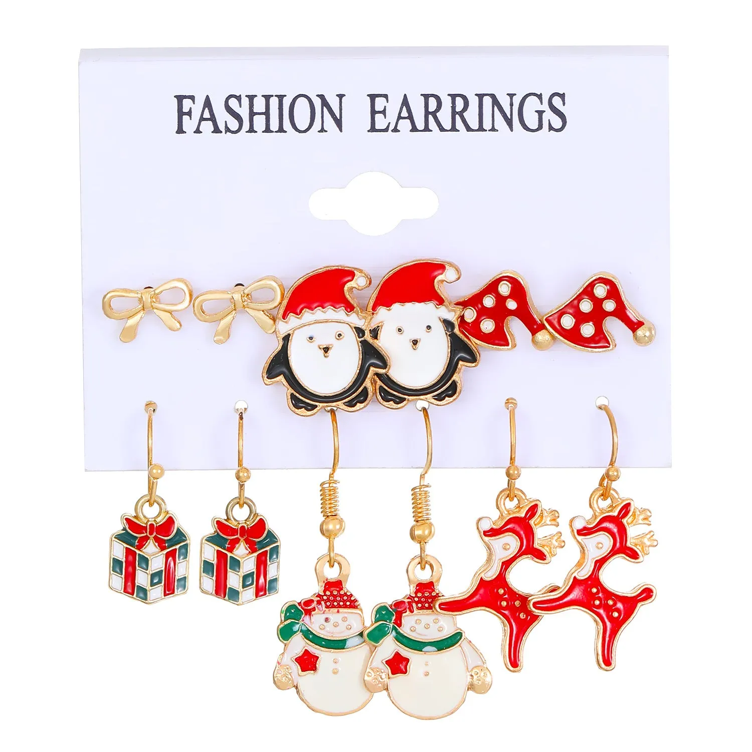 Wholesale Christmas Oil Drip Christmas Bell Elk Earrings Set