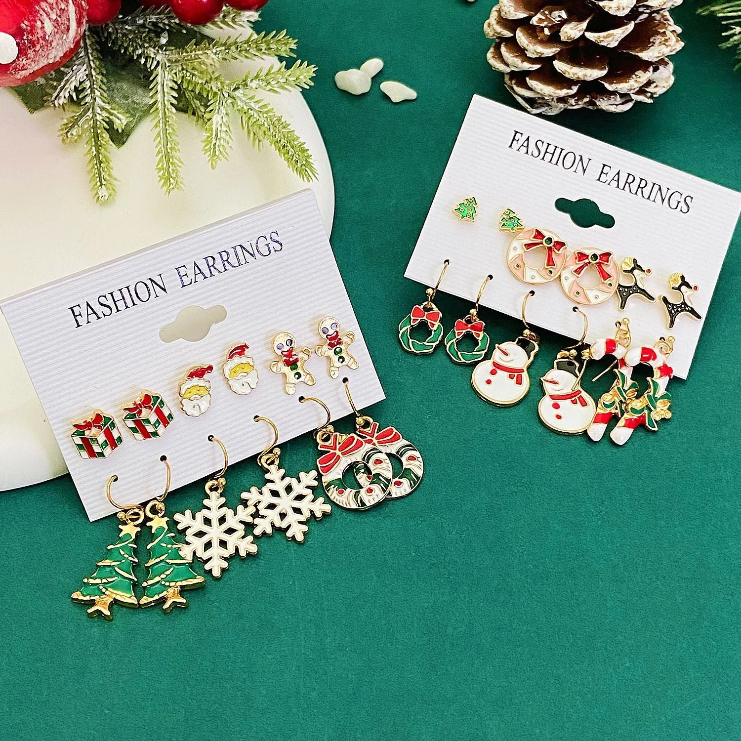 Wholesale Christmas Oil Drip Christmas Bell Elk Earrings Set