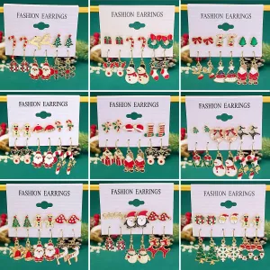 Wholesale Christmas Oil Drip Christmas Bell Elk Earrings Set
