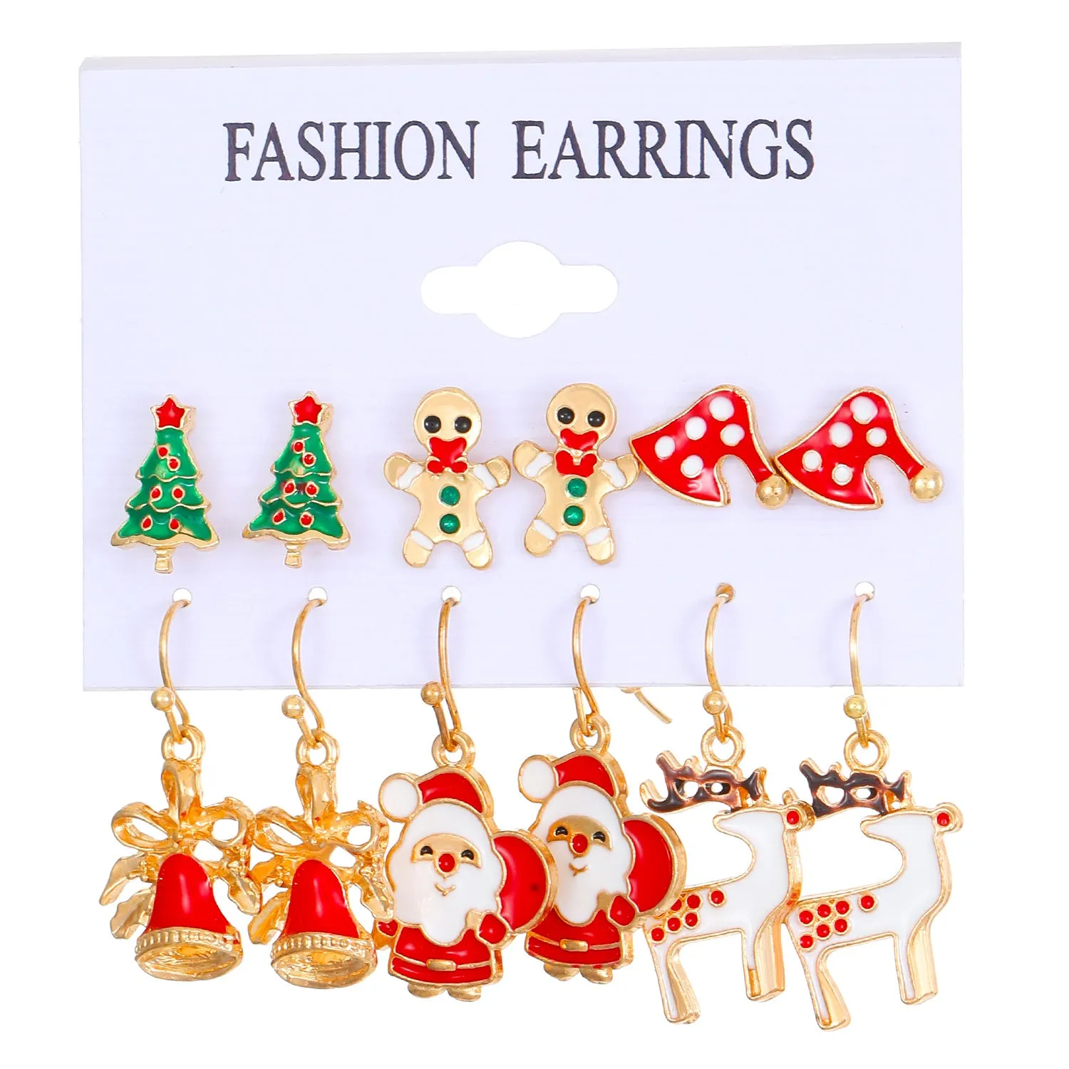 Wholesale Christmas Oil Drip Christmas Bell Elk Earrings Set