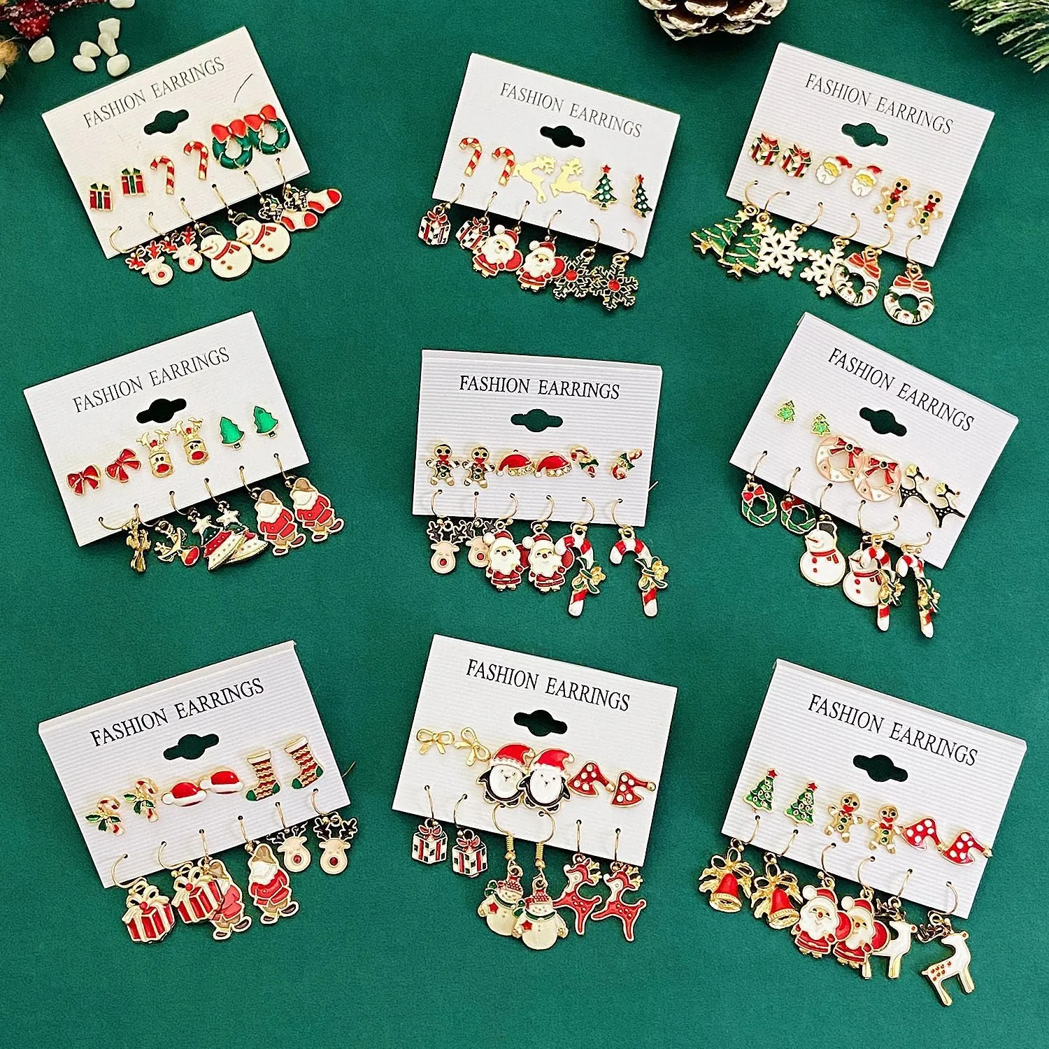 Wholesale Christmas Oil Drip Christmas Bell Elk Earrings Set