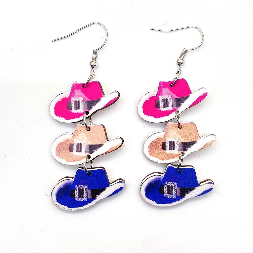 Wholesale Christmas Ornament Cute Princess Dress Western Denim Santa Hat Wooden Earrings