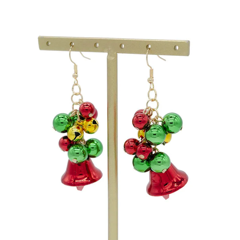 Wholesale Christmas red and green color matching bell creative simple color tassel Christmas Carnival earrings