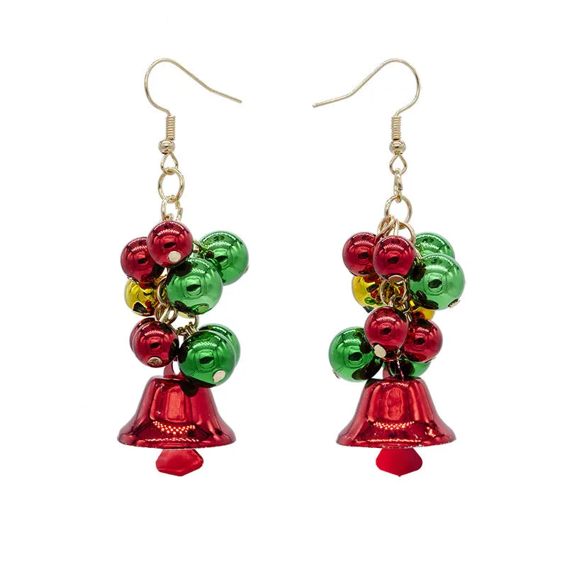 Wholesale Christmas red and green color matching bell creative simple color tassel Christmas Carnival earrings