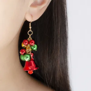 Wholesale Christmas red and green color matching bell creative simple color tassel Christmas Carnival earrings