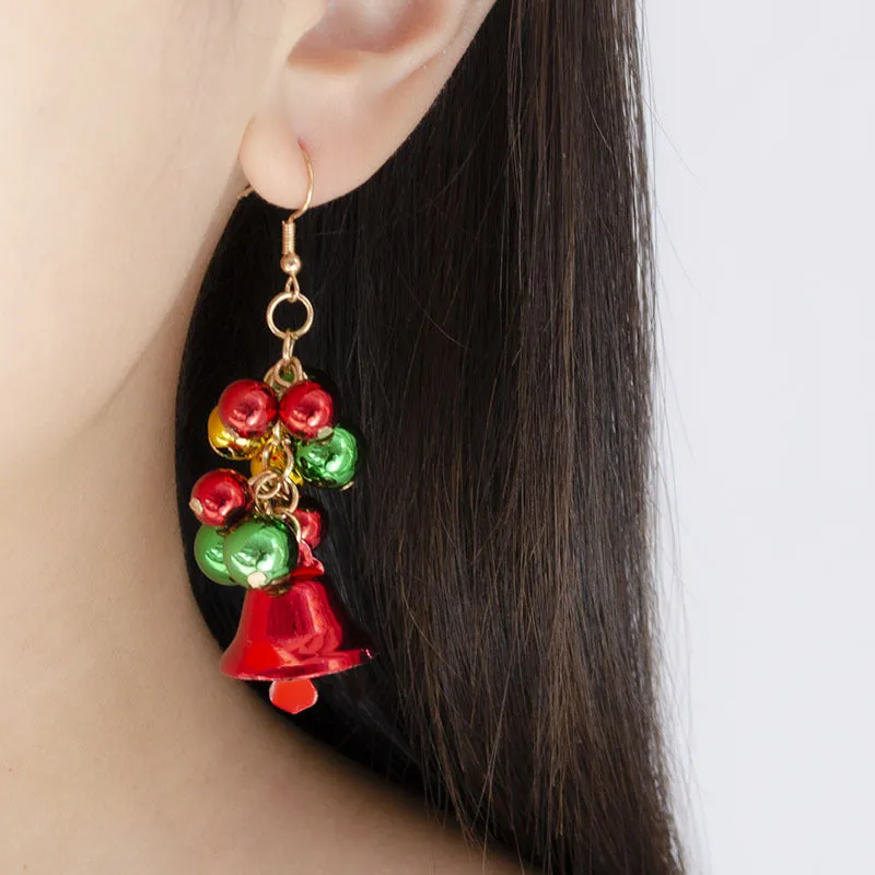 Wholesale Christmas red and green color matching bell creative simple color tassel Christmas Carnival earrings