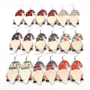 Wholesale Christmas red plaid dwarf wood earrings