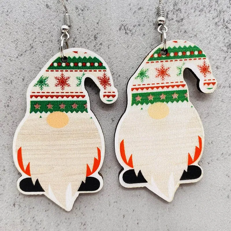 Wholesale Christmas red plaid dwarf wood earrings
