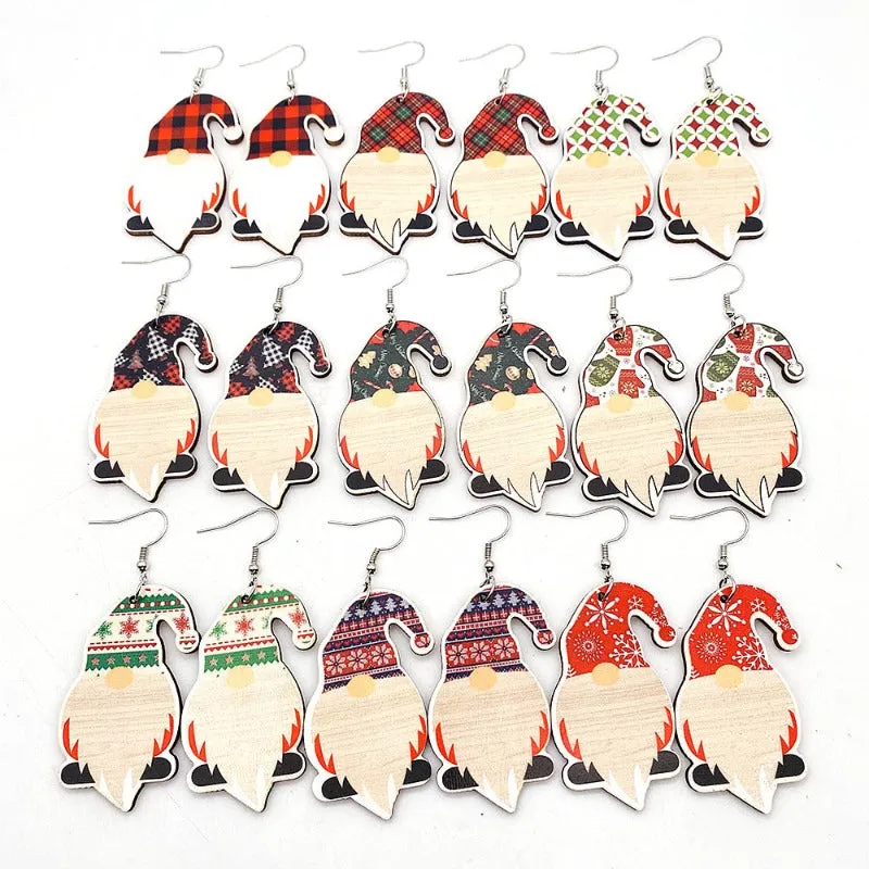 Wholesale Christmas red plaid dwarf wood earrings