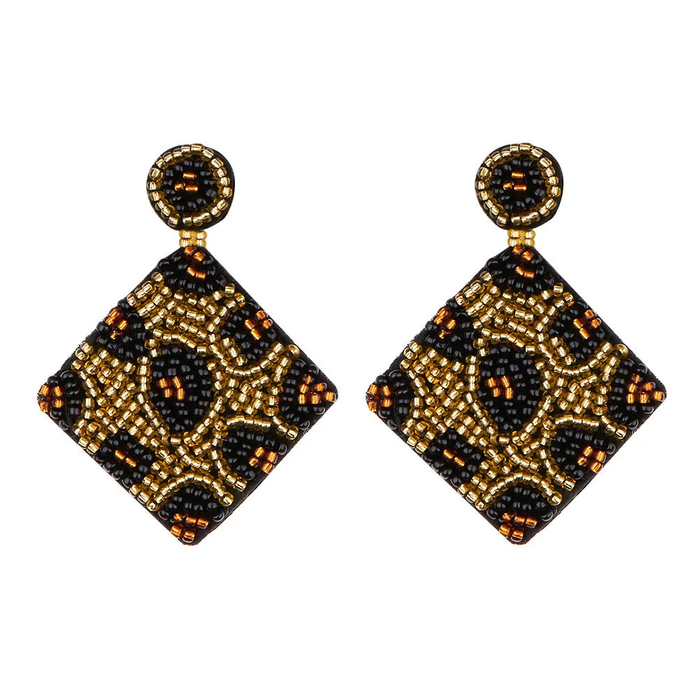 Wholesale Christmas Rice Bead Countryside Style Exaggerated Lightweight Holiday Hand Woven Earrings