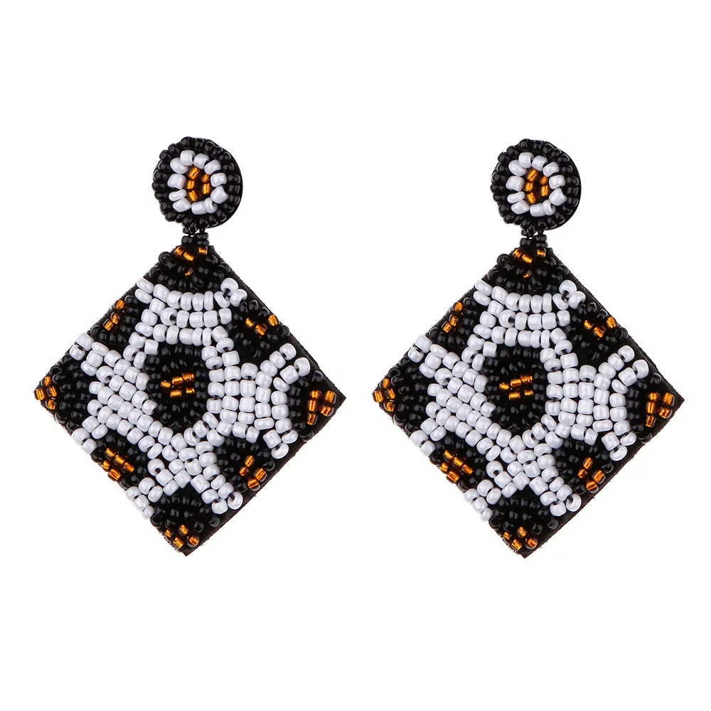 Wholesale Christmas Rice Bead Countryside Style Exaggerated Lightweight Holiday Hand Woven Earrings