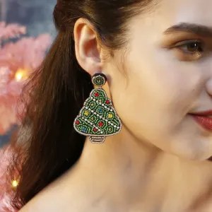 Wholesale Christmas Rice Bead Countryside Style Exaggerated Lightweight Holiday Hand Woven Earrings