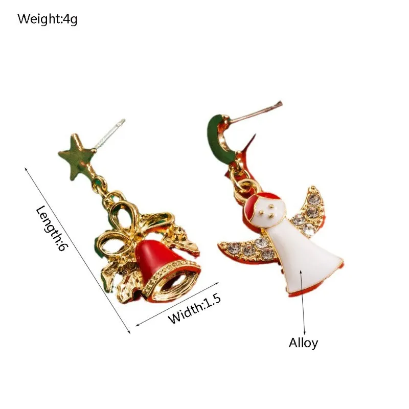 Wholesale Christmas S925 Silver Needle Personality Angel Bell Asymmetrical Oil Drop Earrings