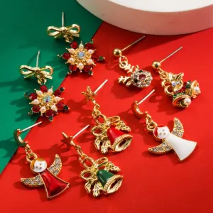 Wholesale Christmas S925 Silver Needle Personality Angel Bell Asymmetrical Oil Drop Earrings
