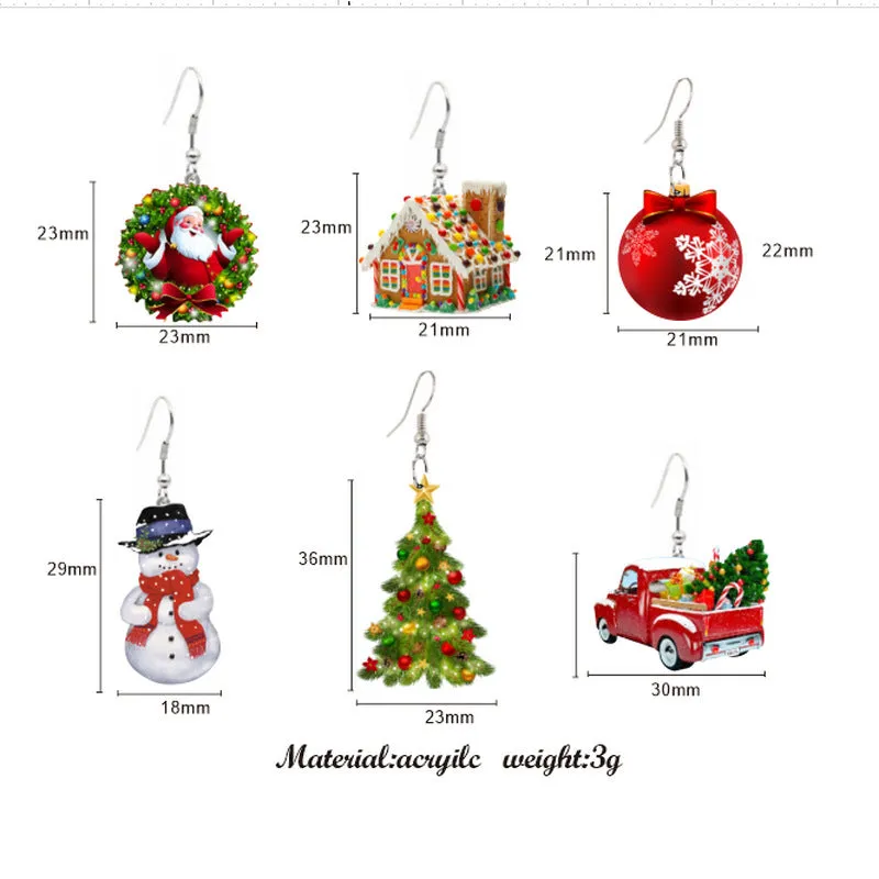 Wholesale Christmas Santa Claus Candy House Truck Christmas Tree Christmas Ball Snowman Acrylic Earrings