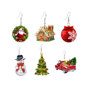 Wholesale Christmas Santa Claus Candy House Truck Christmas Tree Christmas Ball Snowman Acrylic Earrings