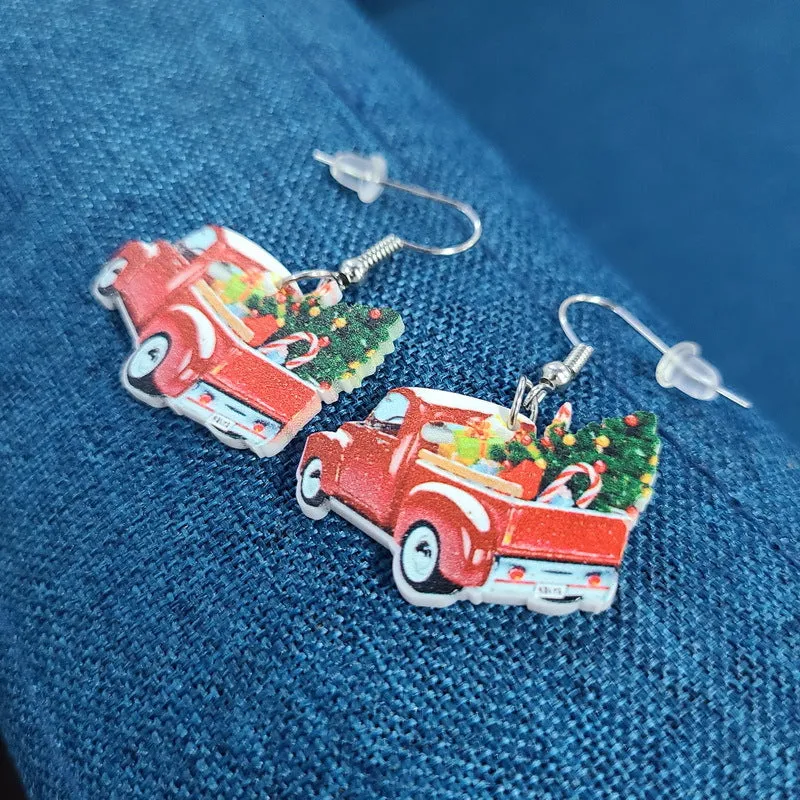 Wholesale Christmas Santa Claus Candy House Truck Christmas Tree Christmas Ball Snowman Acrylic Earrings