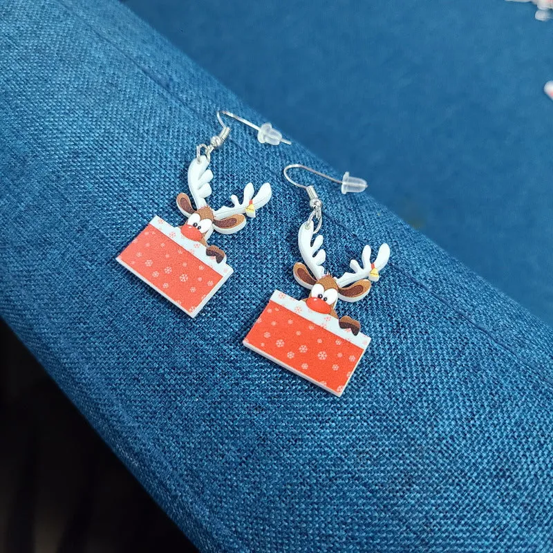 Wholesale Christmas Santa Claus Chihuahua Christmas Hat Kitten Bell Elk Christmas Tree Earrings