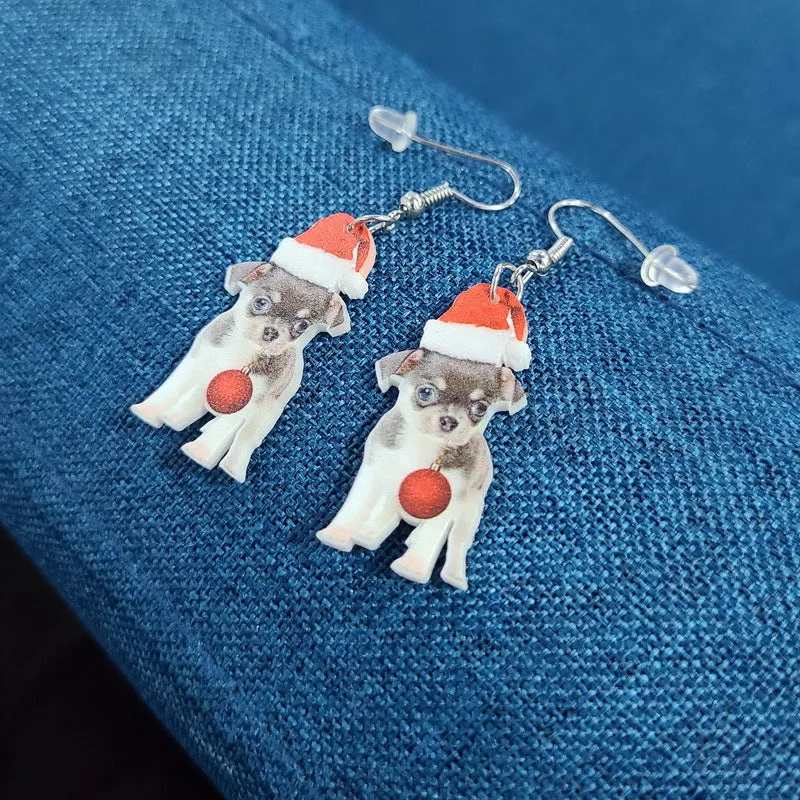 Wholesale Christmas Santa Claus Chihuahua Christmas Hat Kitten Bell Elk Christmas Tree Earrings
