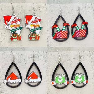 Wholesale Christmas Santa Hat Wood Earrings