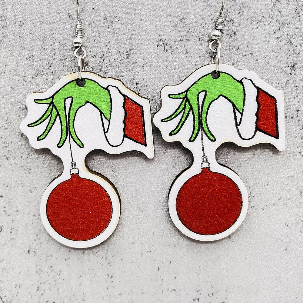 Wholesale Christmas Santa Hat Wood Earrings