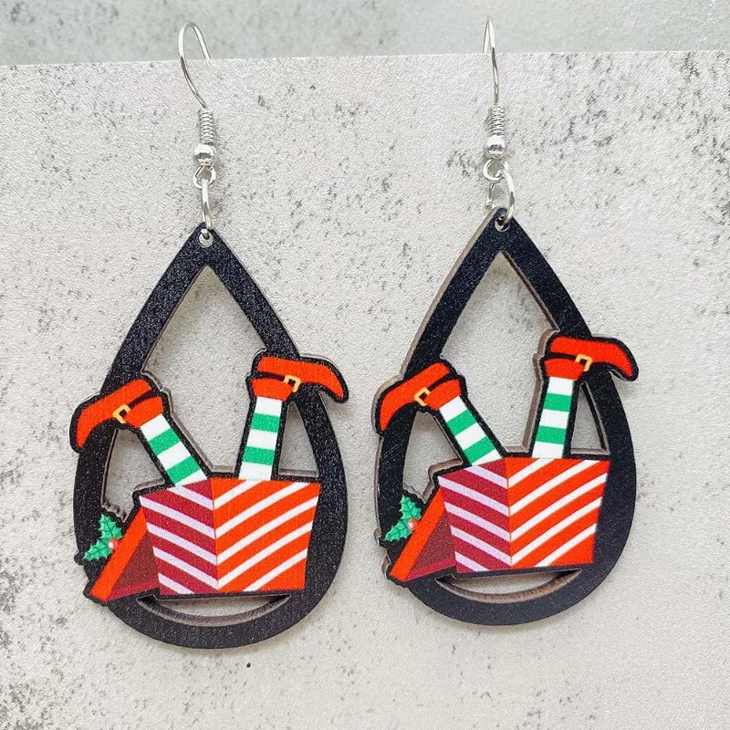 Wholesale Christmas Santa Hat Wood Earrings