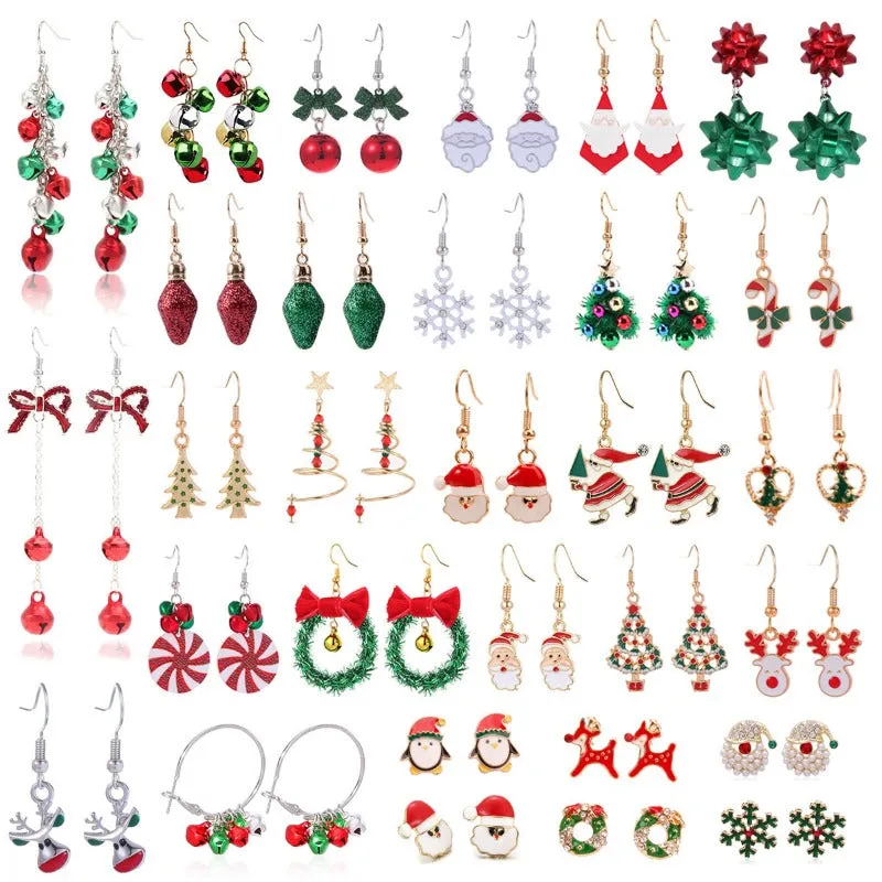Wholesale Christmas Series Fashion Alloy Christmas Tree Old Man Bell Elk Candy Cane Earrings