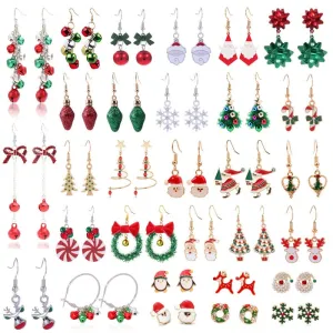 Wholesale Christmas Series Fashion Alloy Christmas Tree Old Man Bell Elk Candy Cane Earrings