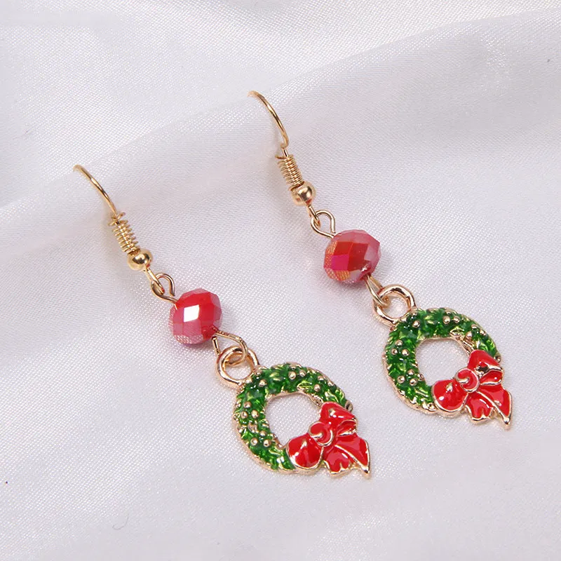 Wholesale Christmas Series Fashion Alloy Christmas Tree Old Man Bell Elk Candy Cane Earrings