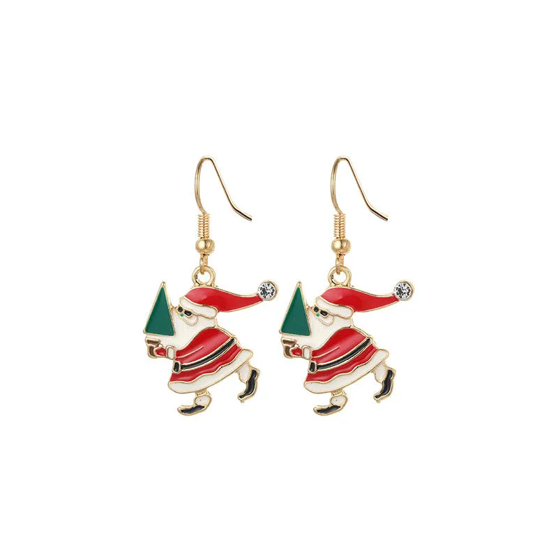 Wholesale Christmas Series Fashion Alloy Christmas Tree Old Man Bell Elk Candy Cane Earrings