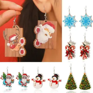 Wholesale Christmas Snowflake Santa Claus Wooden Earrings
