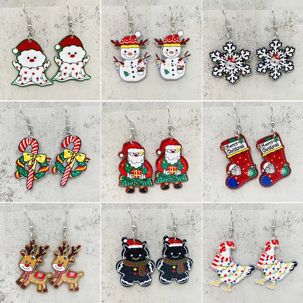 Wholesale Christmas Snowflakes Santa Claus Candy Snowman Acrylic Earrings