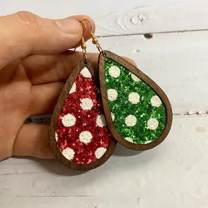 Wholesale Christmas Sparkling Wave Point Wooden Inlaid Leather Classic Water Drop Earrings