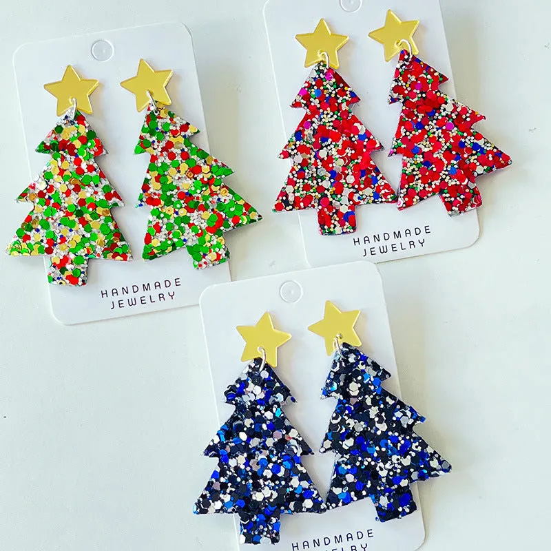 Wholesale Christmas Tree Large Glitter Multi-color Festive Atmosphere Party Exaggerated Earrings