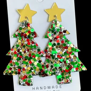 Wholesale Christmas Tree Large Glitter Multi-color Festive Atmosphere Party Exaggerated Earrings