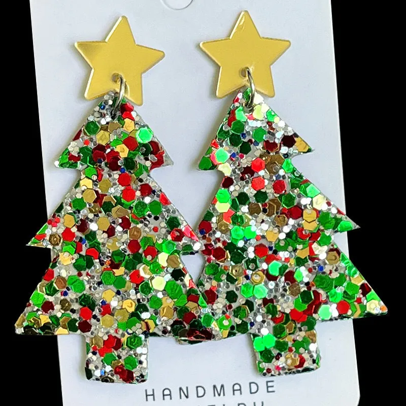 Wholesale Christmas Tree Large Glitter Multi-color Festive Atmosphere Party Exaggerated Earrings