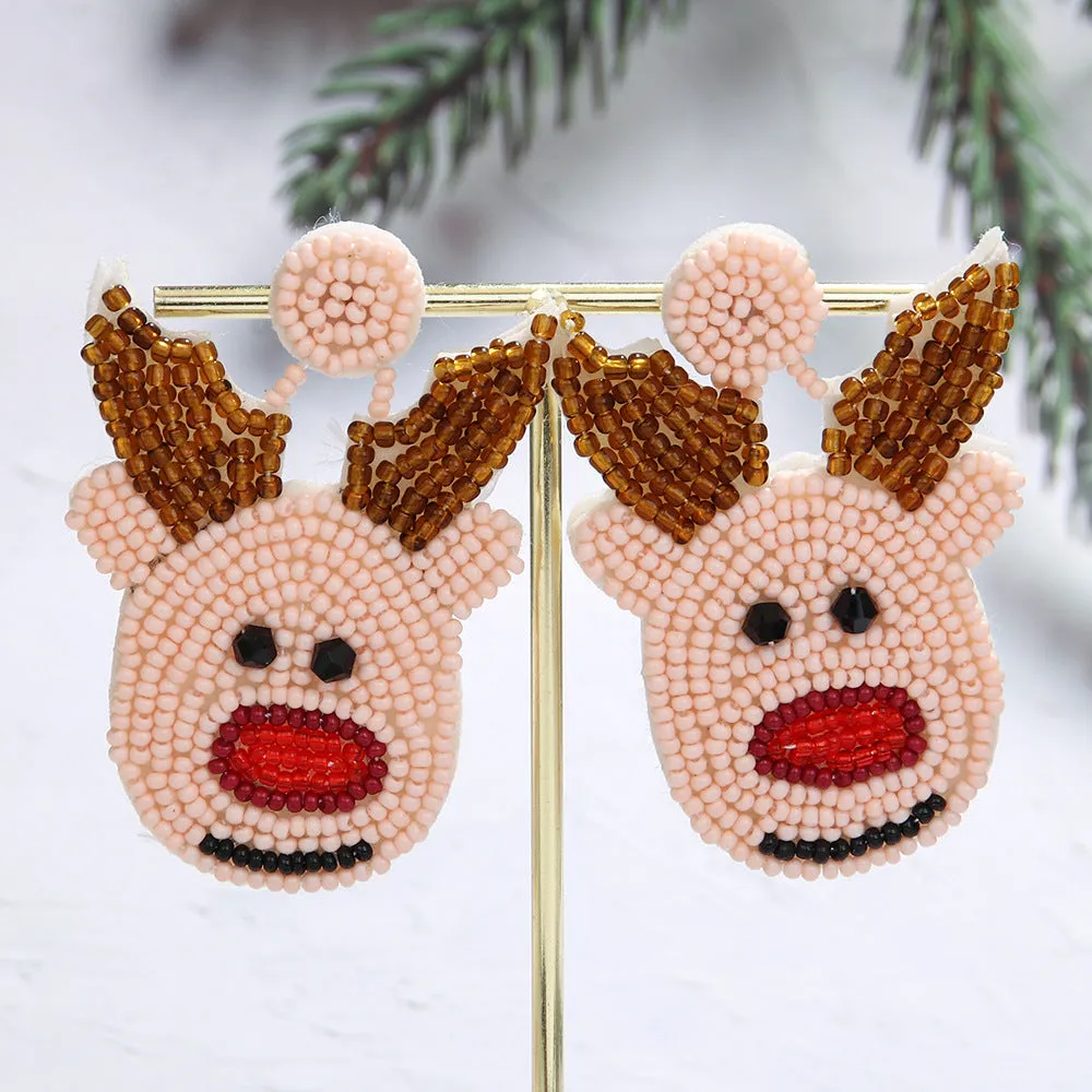 Wholesale Christmas Tree Style Exaggerated Pure Handmade Beaded Rice Bead Earrings
