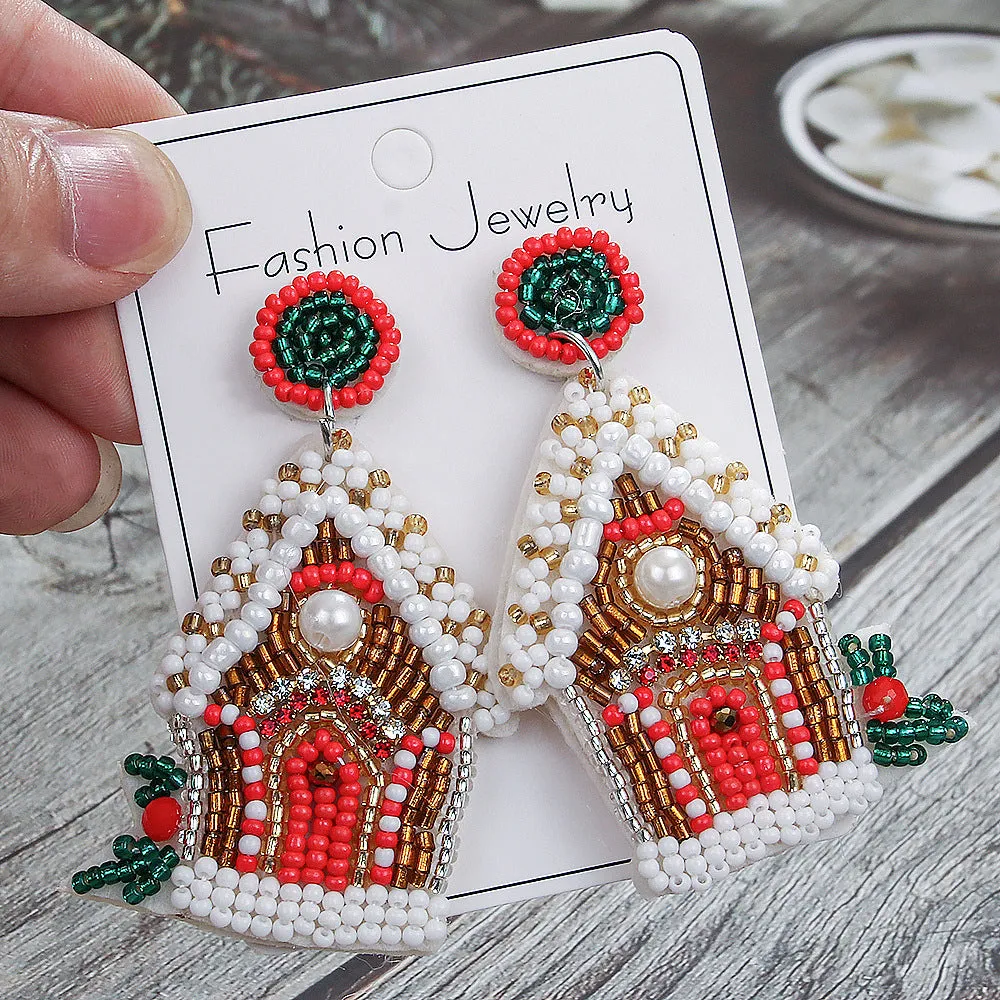 Wholesale Christmas Tree Style Exaggerated Pure Handmade Beaded Rice Bead Earrings