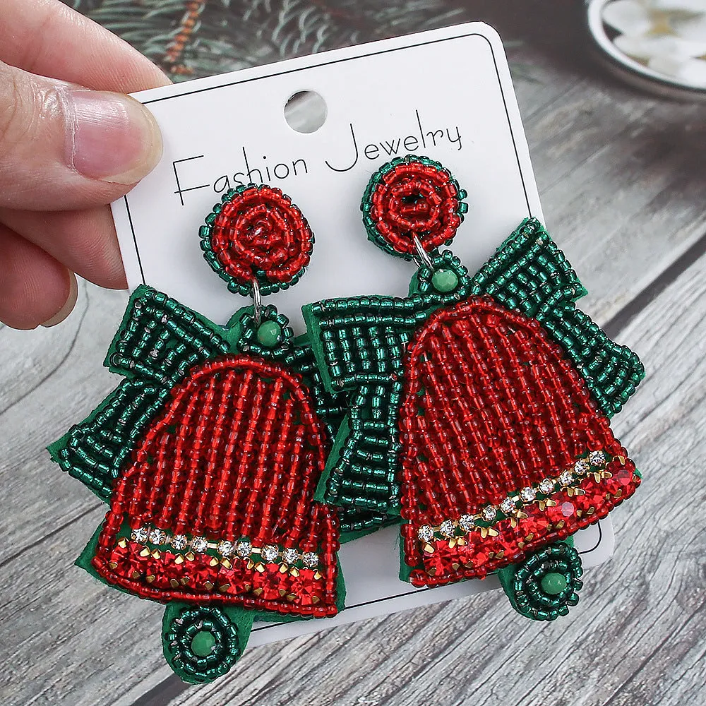 Wholesale Christmas Tree Style Exaggerated Pure Handmade Beaded Rice Bead Earrings