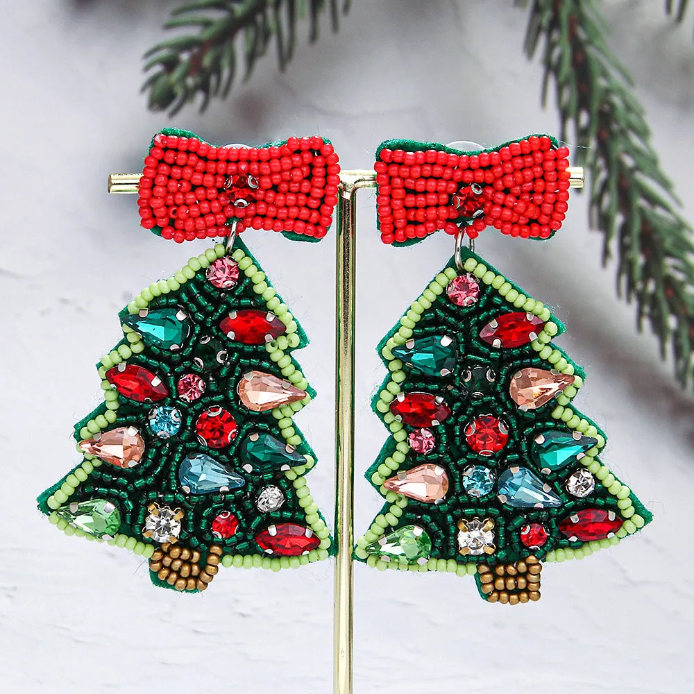 Wholesale Christmas Tree Style Exaggerated Pure Handmade Beaded Rice Bead Earrings