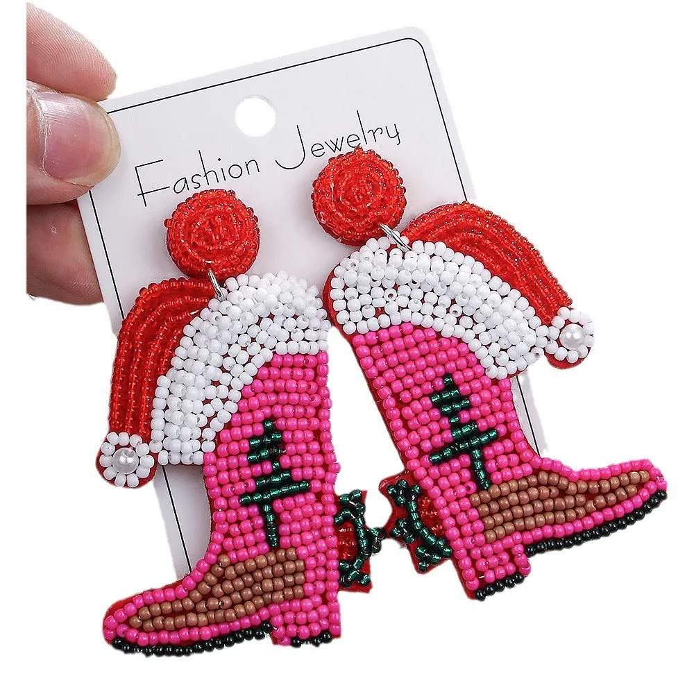 Wholesale Christmas Tree Style Exaggerated Pure Handmade Beaded Rice Bead Earrings
