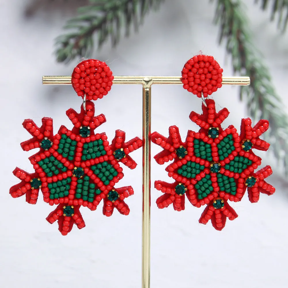 Wholesale Christmas Tree Style Exaggerated Pure Handmade Beaded Rice Bead Earrings