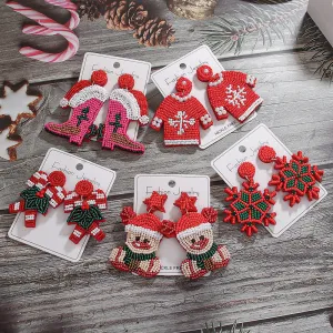 Wholesale Christmas Tree Style Exaggerated Pure Handmade Beaded Rice Bead Earrings