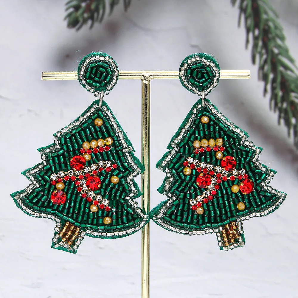 Wholesale Christmas Tree Style Exaggerated Pure Handmade Beaded Rice Bead Earrings