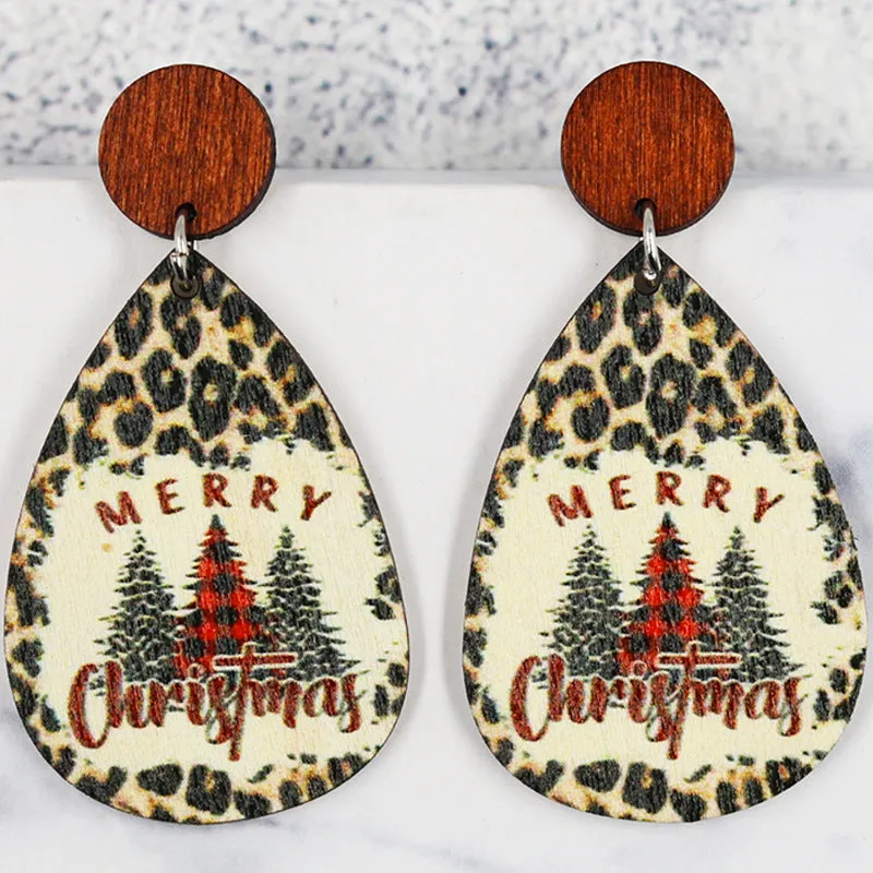 Wholesale Christmas Wood Santa Claus Christmas Tree Cute Snowman Earrings