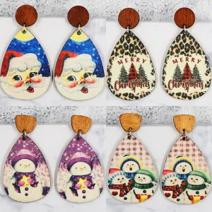 Wholesale Christmas Wood Santa Claus Christmas Tree Cute Snowman Earrings