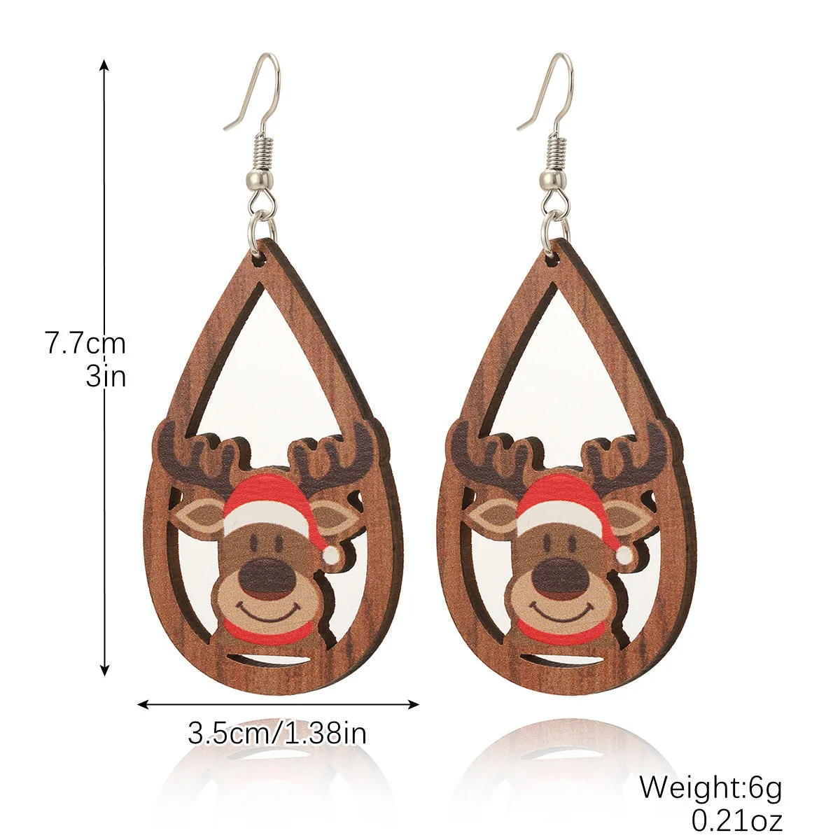 Wholesale Christmas Wood Snowflake Exaggerated Christmas Tree Earrings